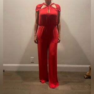 BCBGMaxAzria Red Keyhole Wide-Leg Jumpsuit
